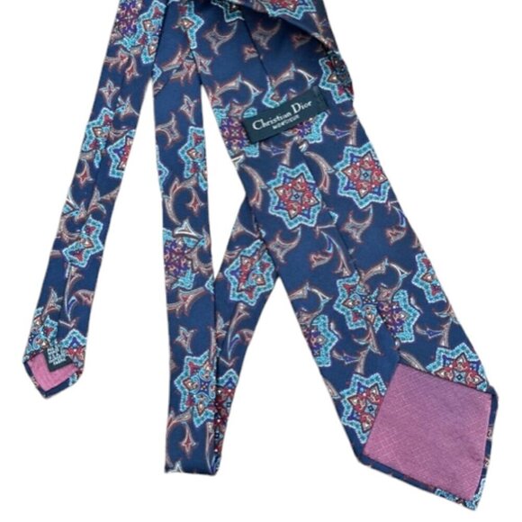 Christian Dior Monsieur Men Tie Necktie Designer Silk Navy Blue Burgundy Paisley - Picture 6 of 9